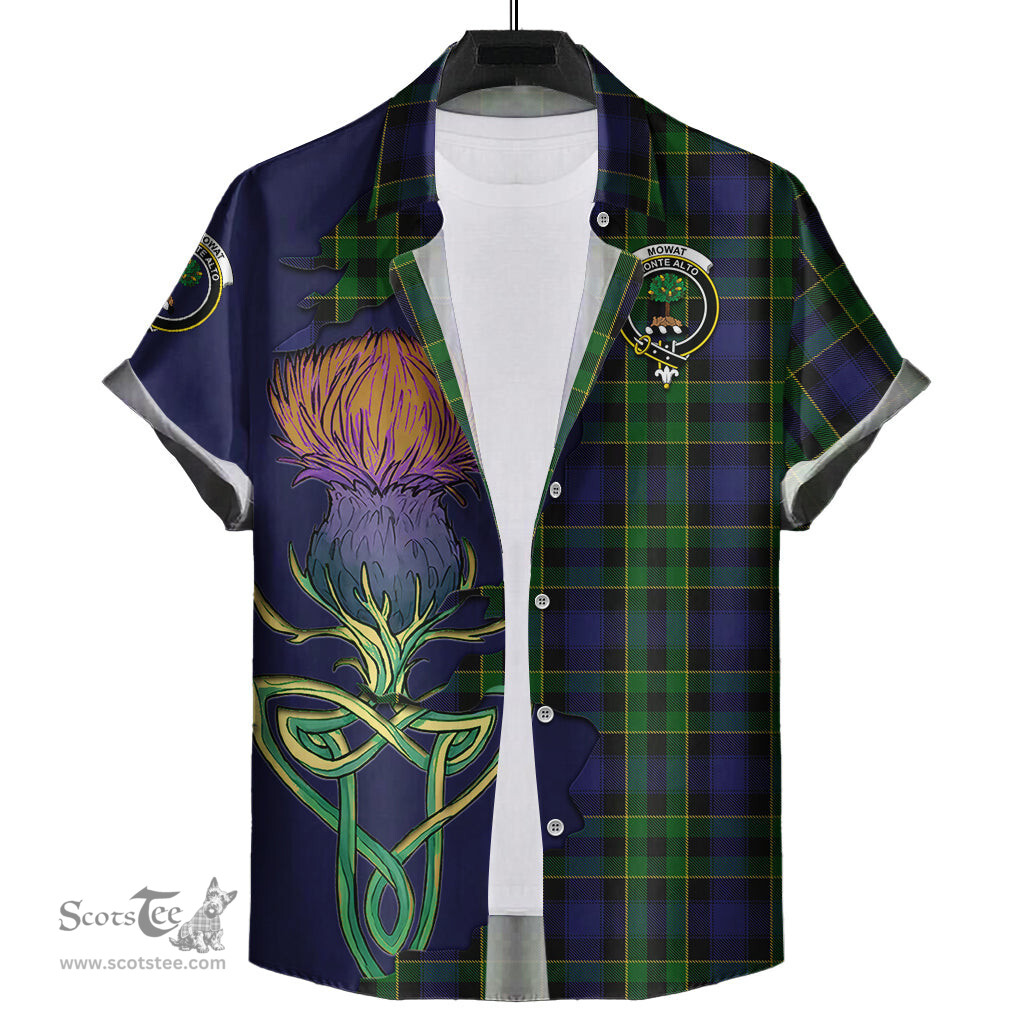 Scottish Mowat Clan Tartan Crest with Thistle and Scotland Map Tartan Plaid Shirt Scottish Plaid Tartan Plaid - ScotsTee - scotstee.com