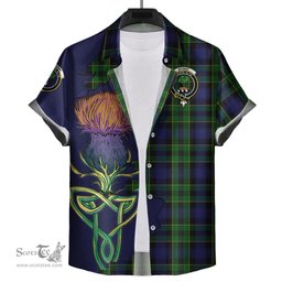 Scottish Mowat Clan Tartan Crest with Thistle and Scotland Map Tartan Plaid Shirt Scottish Plaid Tartan Plaid - ScotsTee - scotstee.com