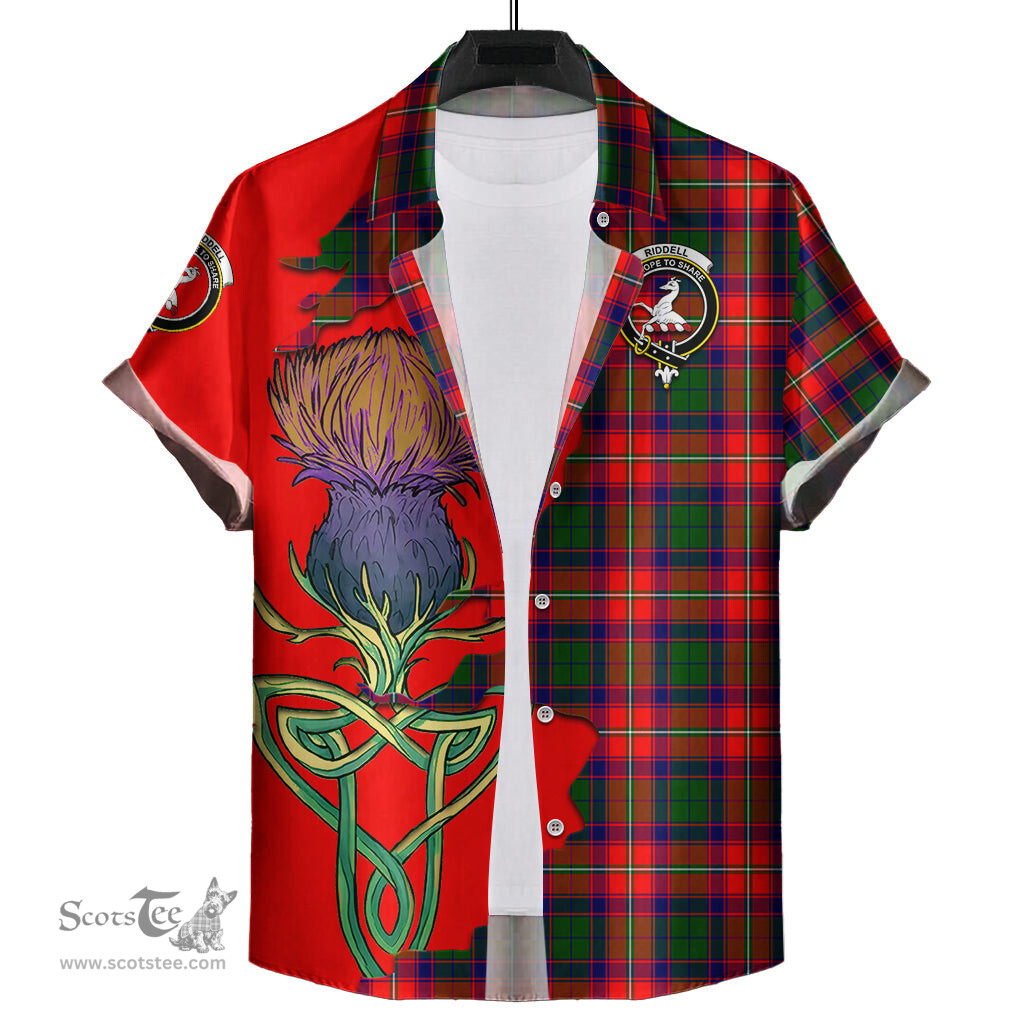 Scottish Riddell Clan Tartan Crest with Thistle and Scotland Map Tartan Plaid Shirt Scottish Plaid Tartan Plaid - ScotsTee - scotstee.com