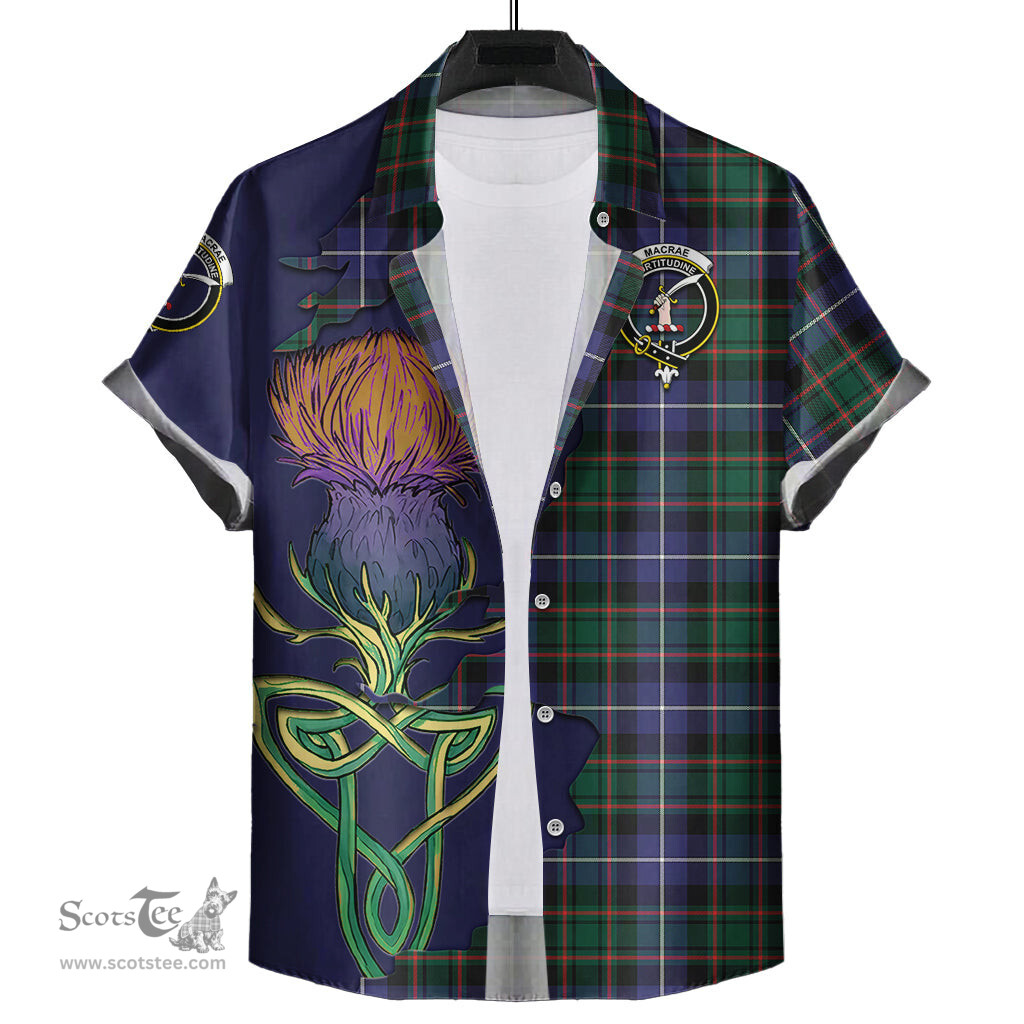 Scottish MacRae Hunting Modern Clan Tartan Crest with Thistle and Scotland Map Tartan Plaid Shirt Scottish Plaid Tartan Plaid - ScotsTee - scotstee.com