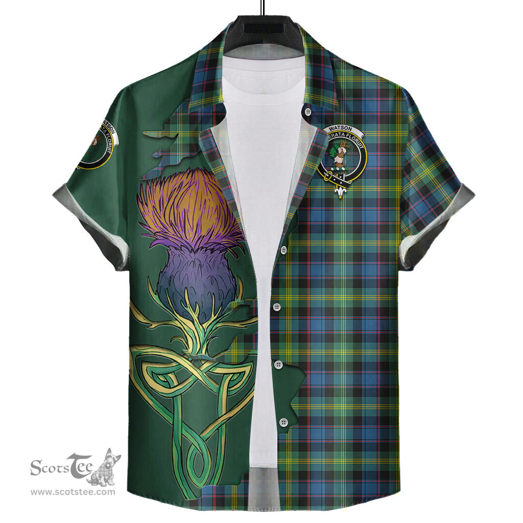 Scottish Watson Ancient Clan Tartan Crest with Thistle and Scotland Map Tartan Plaid Shirt Scottish Plaid Tartan Plaid - ScotsTee - scotstee.com