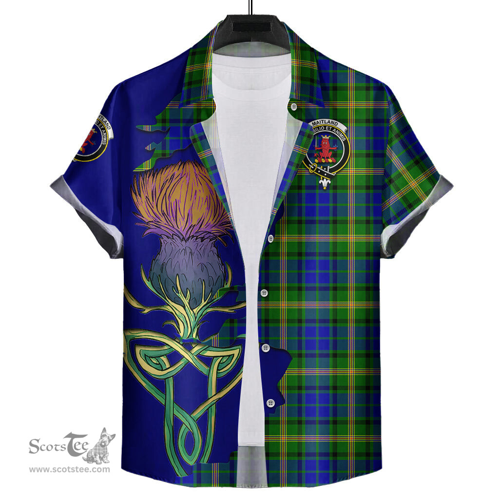Scottish Maitland Clan Tartan Crest with Thistle and Scotland Map Tartan Plaid Shirt Scottish Plaid Tartan Plaid - ScotsTee - scotstee.com
