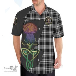 Scottish Menzies Black and White Clan Tartan Crest with Thistle and Scotland Map Tartan Plaid Shirt Scottish Plaid Tartan Plaid - ScotsTee - scotstee.com