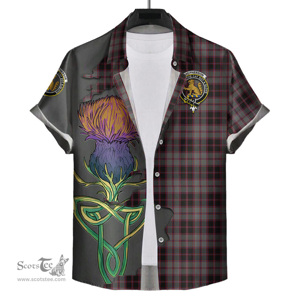 Scottish MacPherson Hunting Clan Tartan Crest with Thistle and Scotland Map Tartan Plaid Shirt Scottish Plaid Tartan Plaid - ScotsTee - scotstee.com