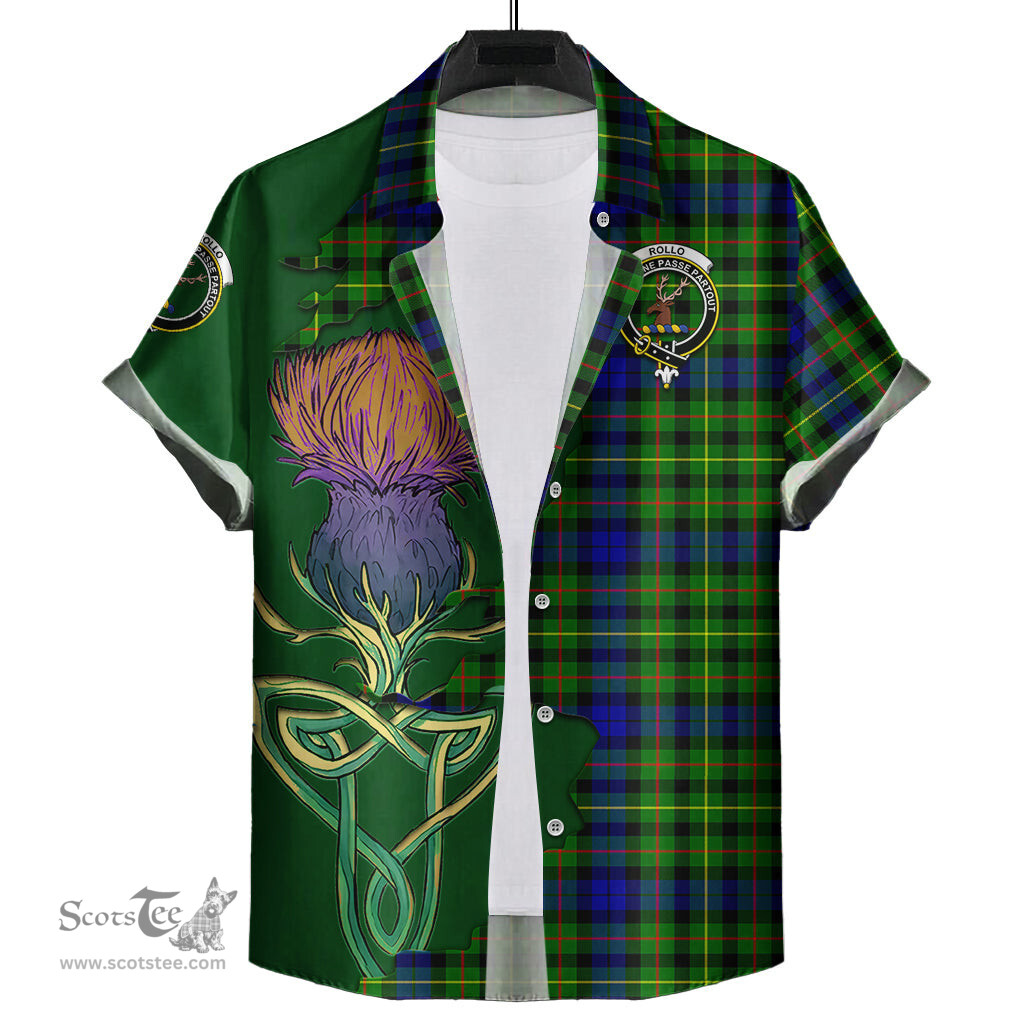 Scottish Rollo Modern Clan Tartan Crest with Thistle and Scotland Map Tartan Plaid Shirt Scottish Plaid Tartan Plaid - ScotsTee - scotstee.com