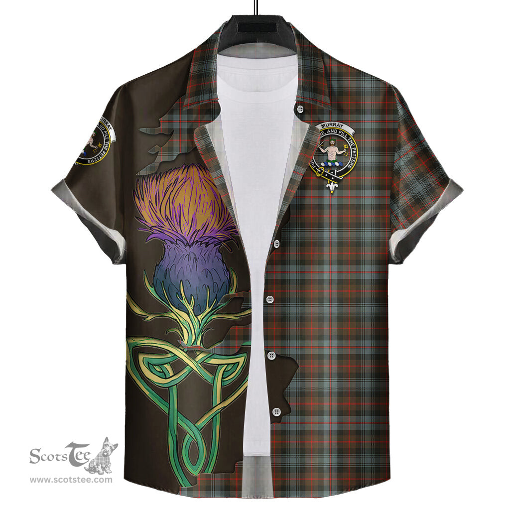 Scottish Murray of Atholl Weathered Clan Tartan Crest with Thistle and Scotland Map Tartan Plaid Shirt Scottish Plaid Tartan Plaid - ScotsTee - scotstee.com