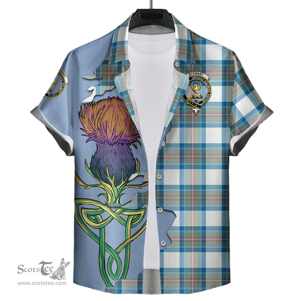 Scottish Stewart Muted Blue Clan Tartan Crest with Thistle and Scotland Map Tartan Plaid Shirt Scottish Plaid Tartan Plaid - ScotsTee - scotstee.com