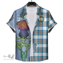 Scottish Stewart Muted Blue Clan Tartan Crest with Thistle and Scotland Map Tartan Plaid Shirt Scottish Plaid Tartan Plaid - ScotsTee - scotstee.com