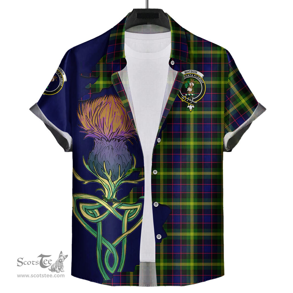 Scottish Watson Modern Clan Tartan Crest with Thistle and Scotland Map Tartan Plaid Shirt Scottish Plaid Tartan Plaid - ScotsTee - scotstee.com