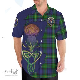 Scottish Meldrum Clan Tartan Crest with Thistle and Scotland Map Tartan Plaid Shirt Scottish Plaid Tartan Plaid - ScotsTee - scotstee.com