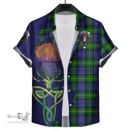 Scottish Meldrum Clan Tartan Crest with Thistle and Scotland Map Tartan Plaid Shirt Scottish Plaid Tartan Plaid - ScotsTee - scotstee.com