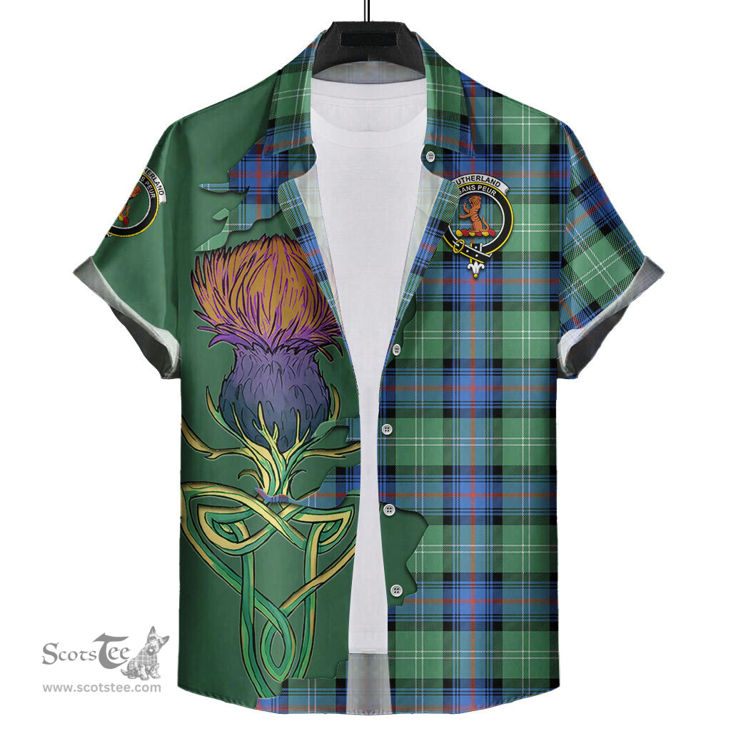 Scottish Sutherland Ancient Clan Tartan Crest with Thistle and Scotland Map Tartan Plaid Shirt Scottish Plaid Tartan Plaid - ScotsTee - scotstee.com