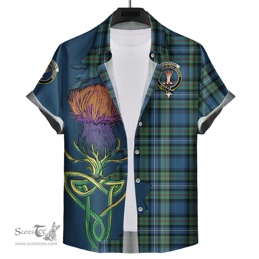 Scottish Robertson Hunting Ancient Clan Tartan Crest with Thistle and Scotland Map Tartan Plaid Shirt Scottish Plaid Tartan Plaid - ScotsTee - scotstee.com