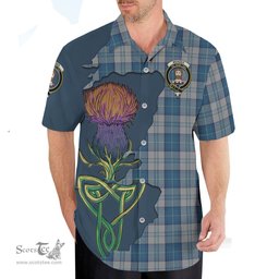 Scottish Menzies Dress Blue and White Clan Tartan Crest with Thistle and Scotland Map Tartan Plaid Shirt Scottish Plaid Tartan Plaid - ScotsTee - scotstee.com