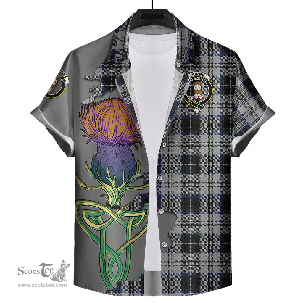 Scottish Menzies Black Dress Clan Tartan Crest with Thistle and Scotland Map Tartan Plaid Shirt Scottish Plaid Tartan Plaid - ScotsTee - scotstee.com
