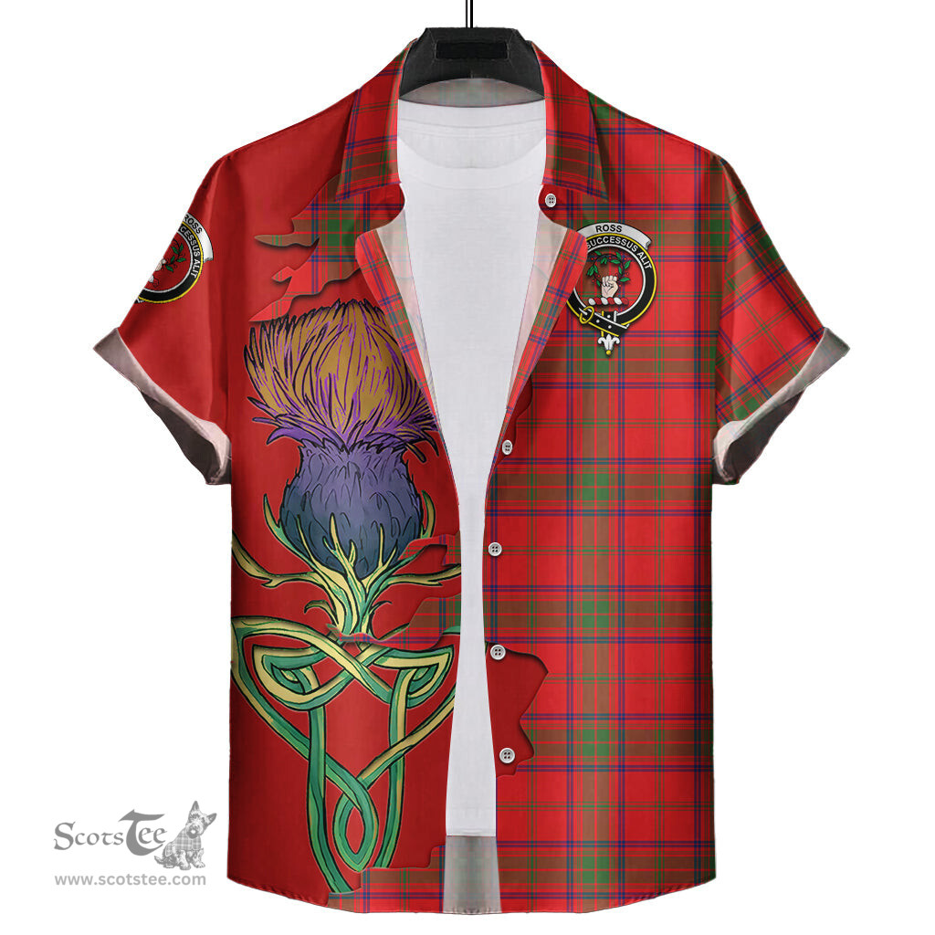 Scottish Ross Modern Clan Tartan Crest with Thistle and Scotland Map Tartan Plaid Shirt Scottish Plaid Tartan Plaid - ScotsTee - scotstee.com