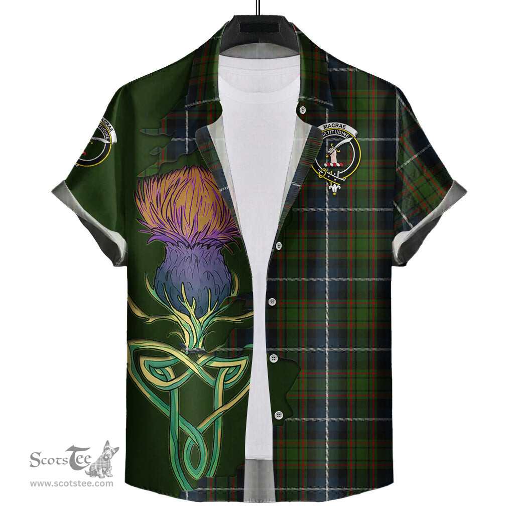 Scottish MacRae Hunting Clan Tartan Crest with Thistle and Scotland Map Tartan Plaid Shirt Scottish Plaid Tartan Plaid - ScotsTee - scotstee.com