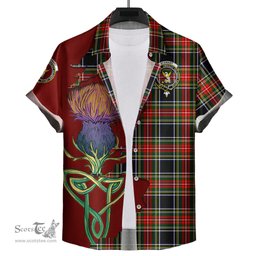 Scottish Stewart Black Clan Tartan Crest with Thistle and Scotland Map Tartan Plaid Shirt Scottish Plaid Tartan Plaid - ScotsTee - scotstee.com