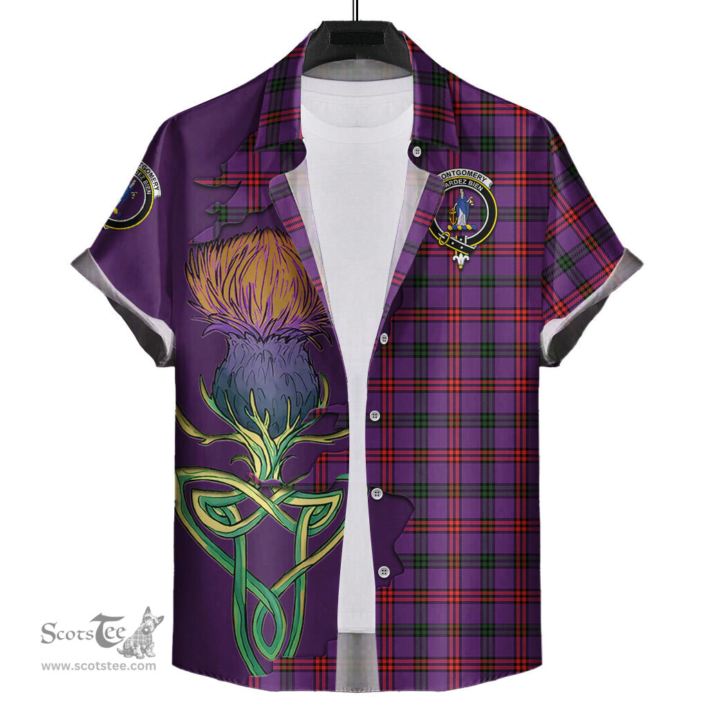 Scottish Montgomery Modern Clan Tartan Crest with Thistle and Scotland Map Tartan Plaid Shirt Scottish Plaid Tartan Plaid - ScotsTee - scotstee.com