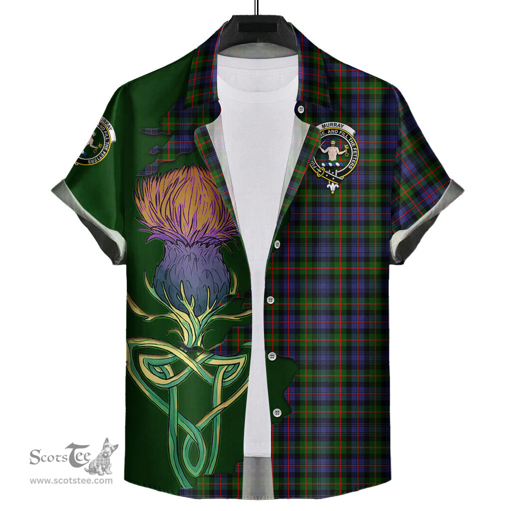 Scottish Murray of Atholl Modern Clan Tartan Crest with Thistle and Scotland Map Tartan Plaid Shirt Scottish Plaid Tartan Plaid - ScotsTee - scotstee.com