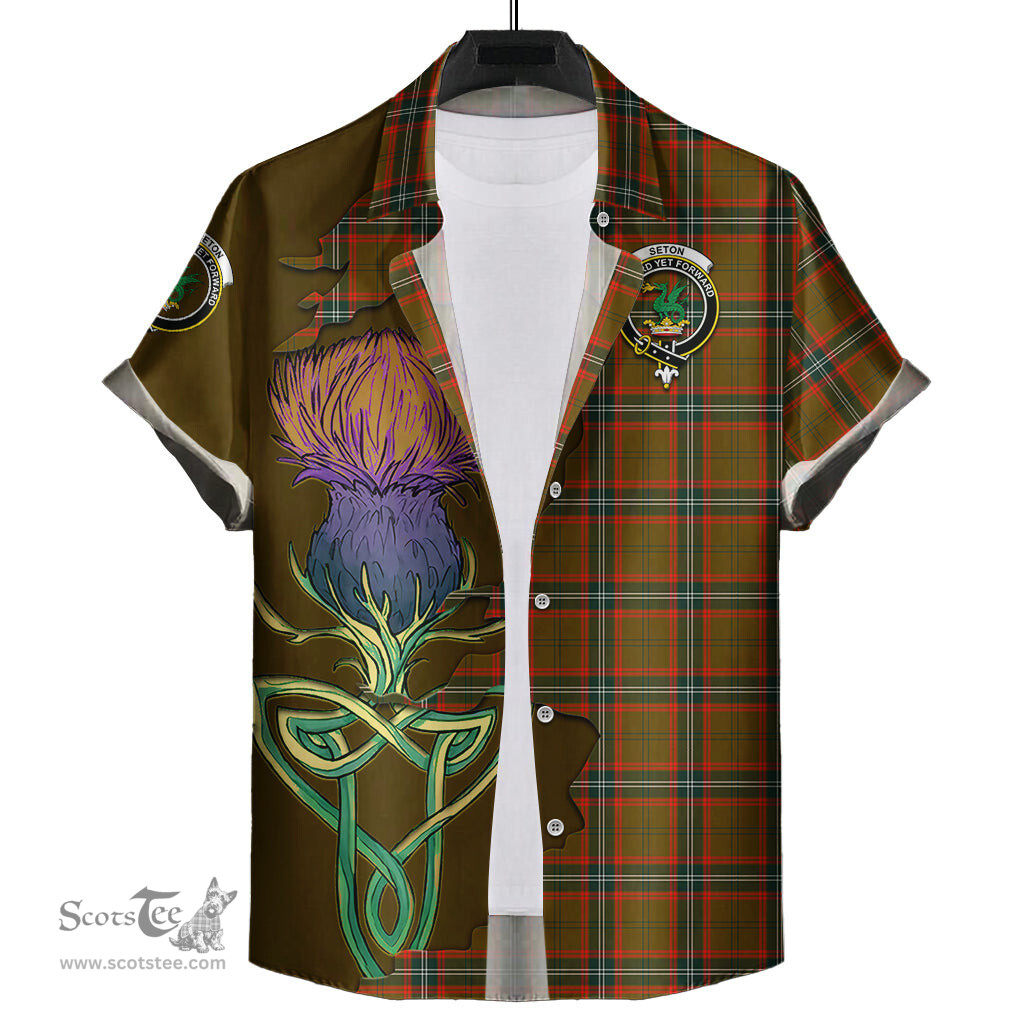 Scottish Seton Hunting Modern Clan Tartan Crest with Thistle and Scotland Map Tartan Plaid Shirt Scottish Plaid Tartan Plaid - ScotsTee - scotstee.com