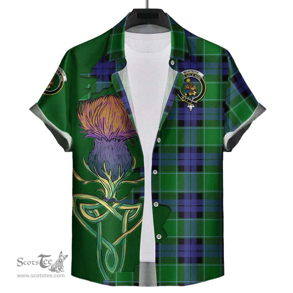 Scottish Monteith Clan Tartan Crest with Thistle and Scotland Map Tartan Plaid Shirt Scottish Plaid Tartan Plaid - ScotsTee - scotstee.com