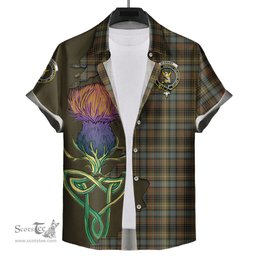 Scottish Stewart Hunting Weathered Clan Tartan Crest with Thistle and Scotland Map Tartan Plaid Shirt Scottish Plaid Tartan Plaid - ScotsTee - scotstee.com