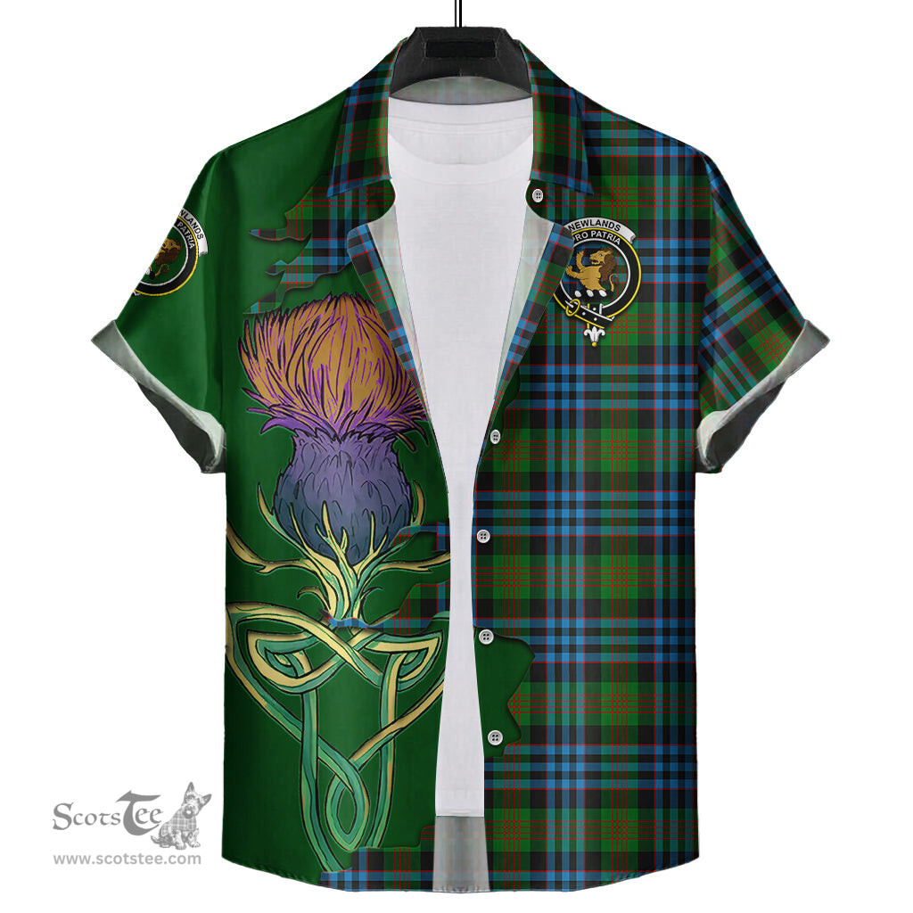 Scottish Newlands of Lauriston Clan Tartan Crest with Thistle and Scotland Map Tartan Plaid Shirt Scottish Plaid Tartan Plaid - ScotsTee - scotstee.com