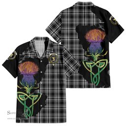 Scottish Stewart Black and White Clan Tartan Crest with Thistle and Scotland Map Tartan Plaid Shirt Scottish Plaid Tartan Plaid - ScotsTee - scotstee.com