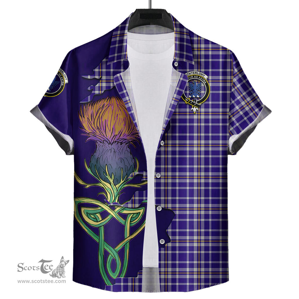 Scottish Ochterlony Clan Tartan Crest with Thistle and Scotland Map Tartan Plaid Shirt Scottish Plaid Tartan Plaid - ScotsTee - scotstee.com