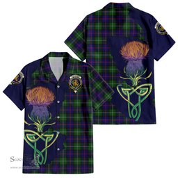 Scottish MacThomas Modern Clan Tartan Crest with Thistle and Scotland Map Tartan Plaid Shirt Scottish Plaid Tartan Plaid - ScotsTee - scotstee.com