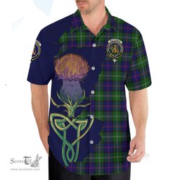 Scottish MacThomas Modern Clan Tartan Crest with Thistle and Scotland Map Tartan Plaid Shirt Scottish Plaid Tartan Plaid - ScotsTee - scotstee.com