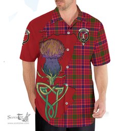 Scottish MacRae Modern Clan Tartan Crest with Thistle and Scotland Map Tartan Plaid Shirt Scottish Plaid Tartan Plaid - ScotsTee - scotstee.com