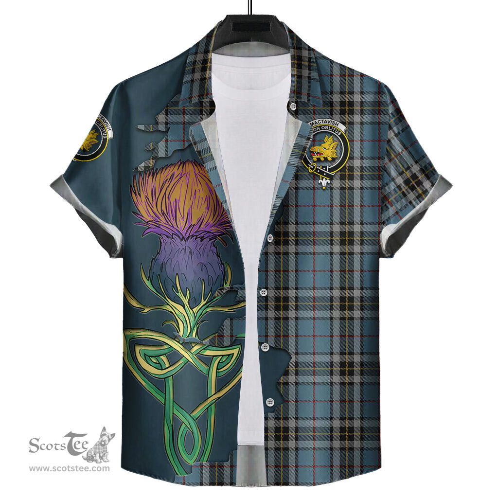Scottish MacTavish Dress Clan Tartan Crest with Thistle and Scotland Map Tartan Plaid Shirt Scottish Plaid Tartan Plaid - ScotsTee - scotstee.com