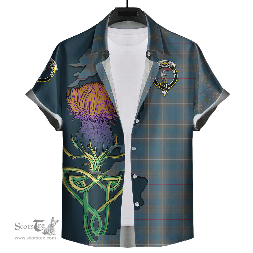 Scottish McKerrell of Hillhouse Dress Clan Tartan Crest with Thistle and Scotland Map Tartan Plaid Shirt Scottish Plaid Tartan Plaid - ScotsTee - scotstee.com