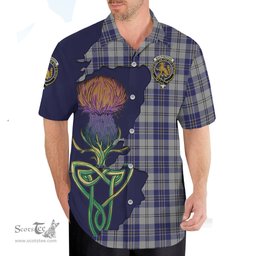 Scottish MacPherson Dress Blue Clan Tartan Crest with Thistle and Scotland Map Tartan Plaid Shirt Scottish Plaid Tartan Plaid - ScotsTee - scotstee.com