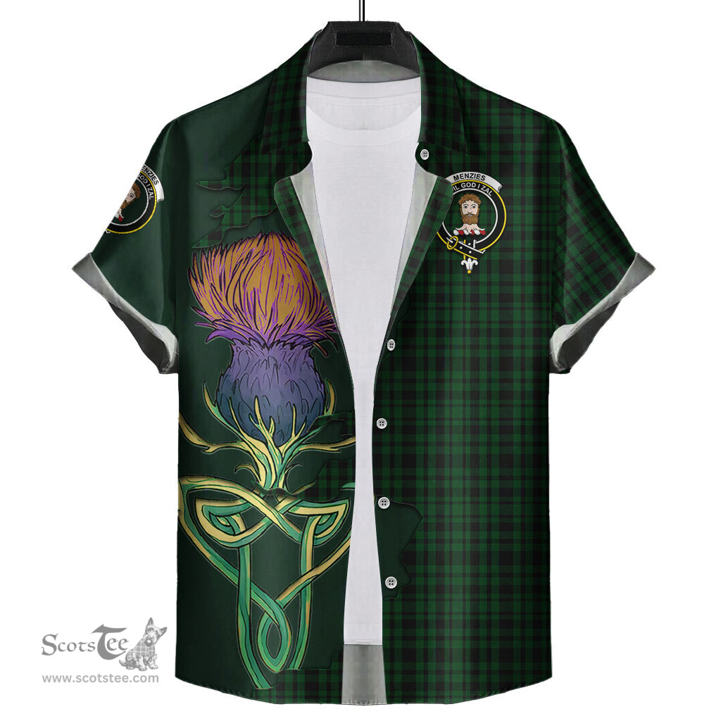 Scottish Menzies Green Clan Tartan Crest with Thistle and Scotland Map Tartan Plaid Shirt Scottish Plaid Tartan Plaid - ScotsTee - scotstee.com