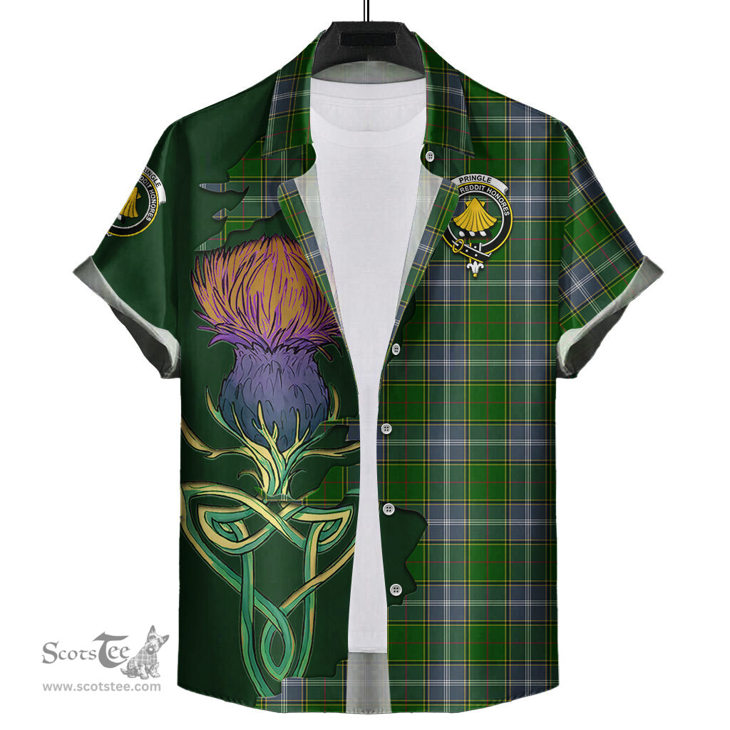 Scottish Pringle Clan Tartan Crest with Thistle and Scotland Map Tartan Plaid Shirt Scottish Plaid Tartan Plaid - ScotsTee - scotstee.com