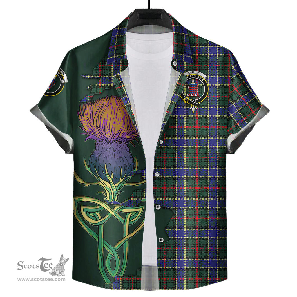 Scottish Ogilvie (Ogilvy) Hunting Modern Clan Tartan Crest with Thistle and Scotland Map Tartan Plaid Shirt Scottish Plaid Tartan Plaid - ScotsTee - scotstee.com