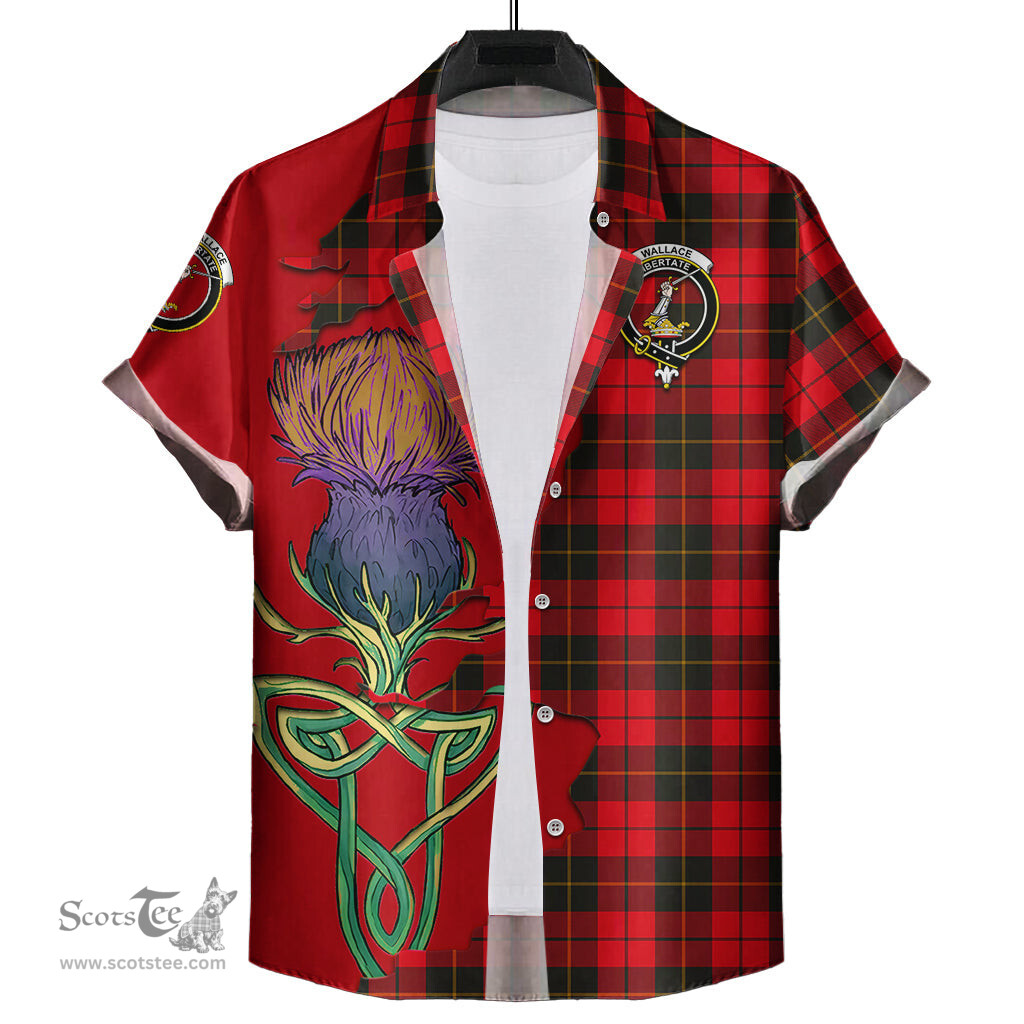Scottish Wallace Weathered Clan Tartan Crest with Thistle and Scotland Map Tartan Plaid Shirt Scottish Plaid Tartan Plaid - ScotsTee - scotstee.com
