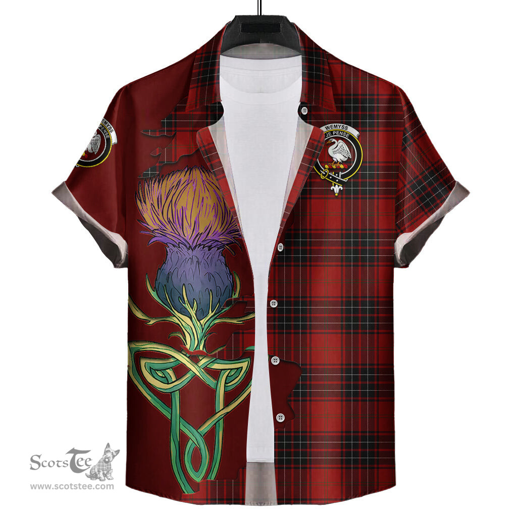 Scottish Wemyss Clan Tartan Crest with Thistle and Scotland Map Tartan Plaid Shirt Scottish Plaid Tartan Plaid - ScotsTee - scotstee.com