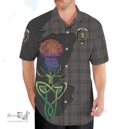 Scottish Stewart Grey Clan Tartan Crest with Thistle and Scotland Map Tartan Plaid Shirt Scottish Plaid Tartan Plaid - ScotsTee - scotstee.com