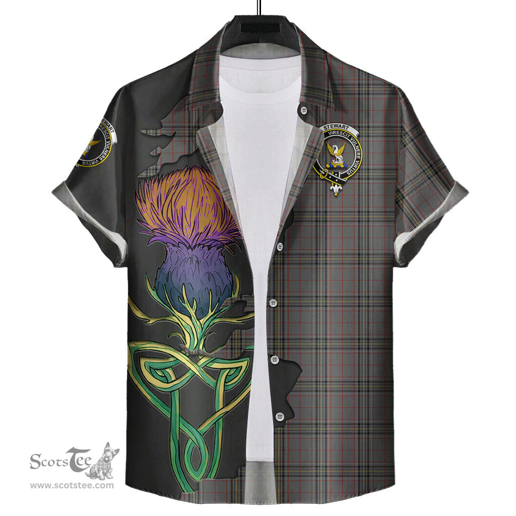 Scottish Stewart Grey Clan Tartan Crest with Thistle and Scotland Map Tartan Plaid Shirt Scottish Plaid Tartan Plaid - ScotsTee - scotstee.com
