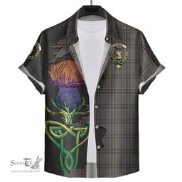 Scottish Stewart Grey Clan Tartan Crest with Thistle and Scotland Map Tartan Plaid Shirt Scottish Plaid Tartan Plaid - ScotsTee - scotstee.com
