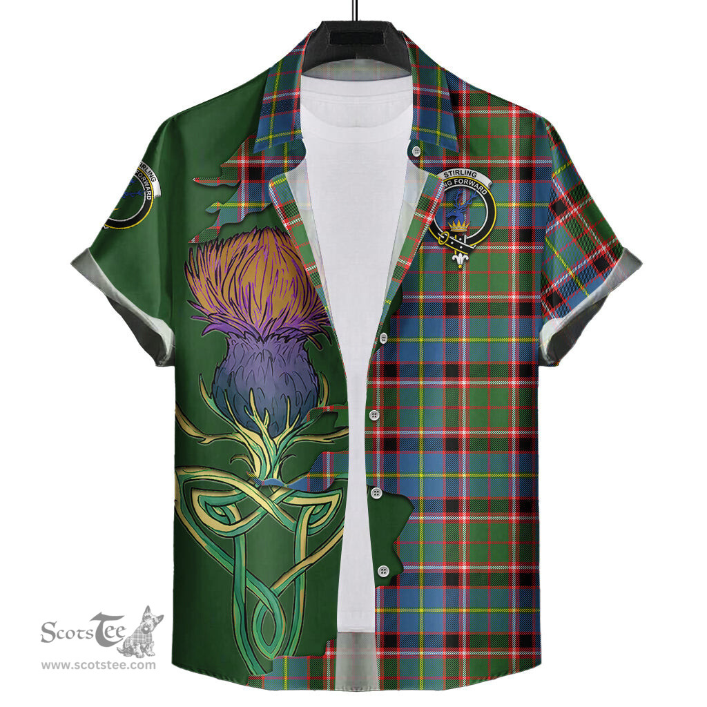 Scottish Stirling Bannockburn Clan Tartan Crest with Thistle and Scotland Map Tartan Plaid Shirt Scottish Plaid Tartan Plaid - ScotsTee - scotstee.com