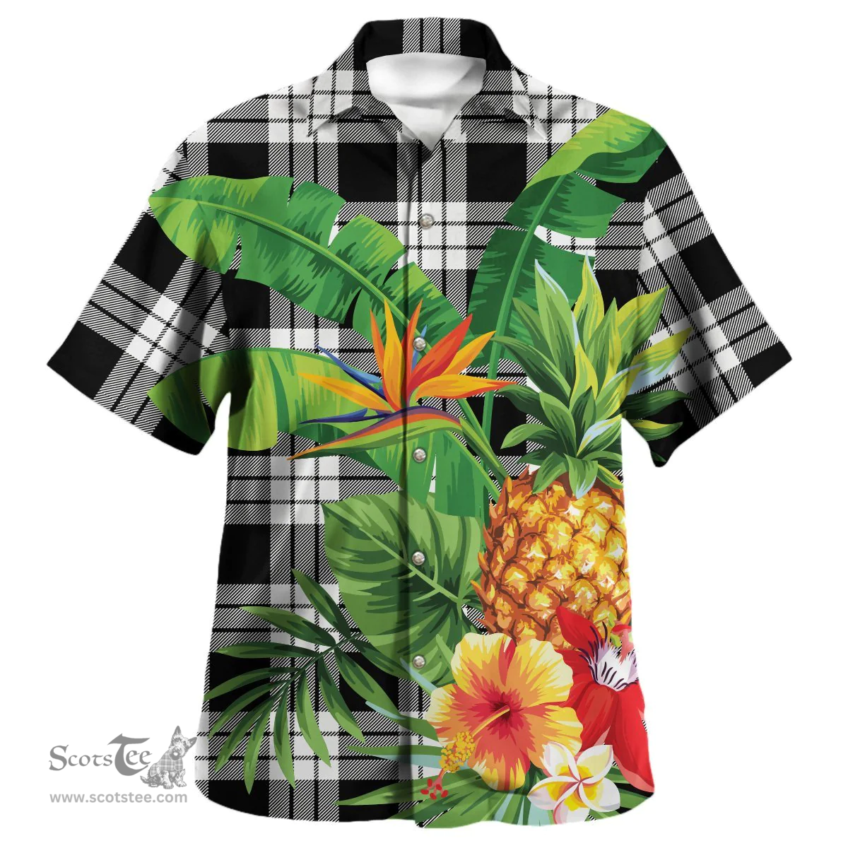 Scottish MacFarlane Black & White Clan Tartan Hawaiian Shirt - New Style Scottish Plaid Tartan Plaid