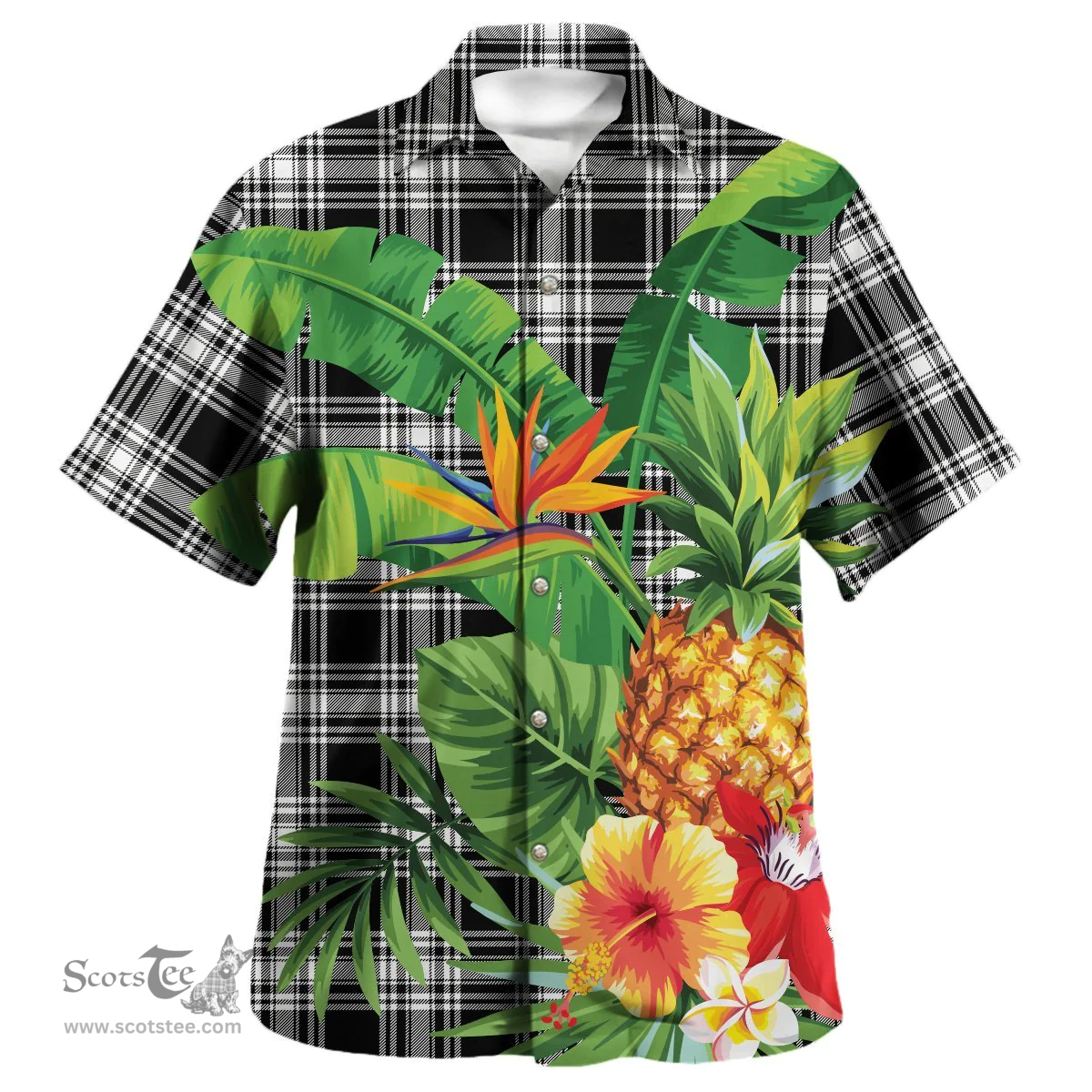 Scottish Menzies Black & White Modern Clan Tartan Hawaiian Shirt - New Style Scottish Plaid Tartan Plaid