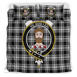 Scottish Menzies Black & White Modern Clan Tartan Bedding Set - Crest Classic Scottish Plaid Tartan Plaid