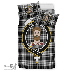 Scottish Menzies Black & White Modern Clan Tartan Bedding Set - Crest Classic Scottish Plaid Tartan Plaid