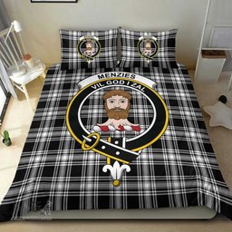 Scottish Menzies Black & White Modern Clan Tartan Bedding Set - Crest Classic Scottish Plaid Tartan Plaid